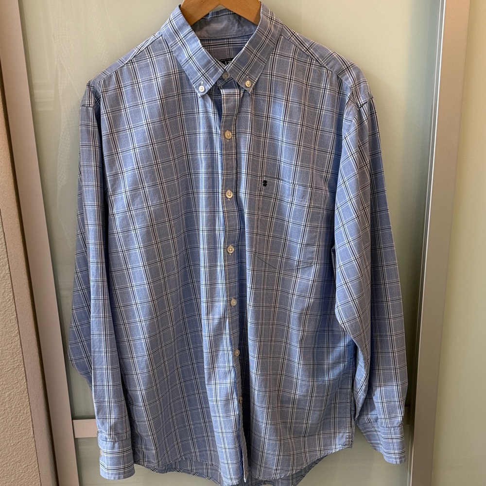 Izod Light Blue Plaid Dress Shirt
